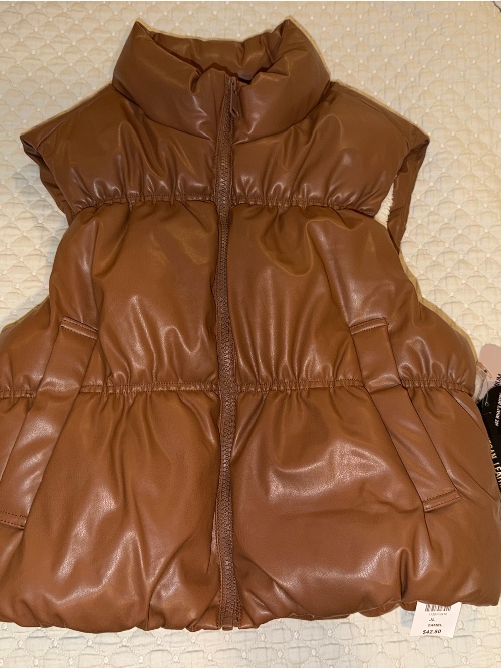 Ci Sono by Cavalini Brown Faux Leather Puffer Vest